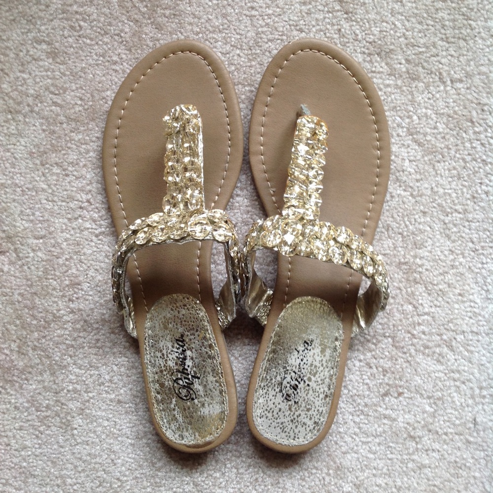 Paprika gold embellished sandals, size 9